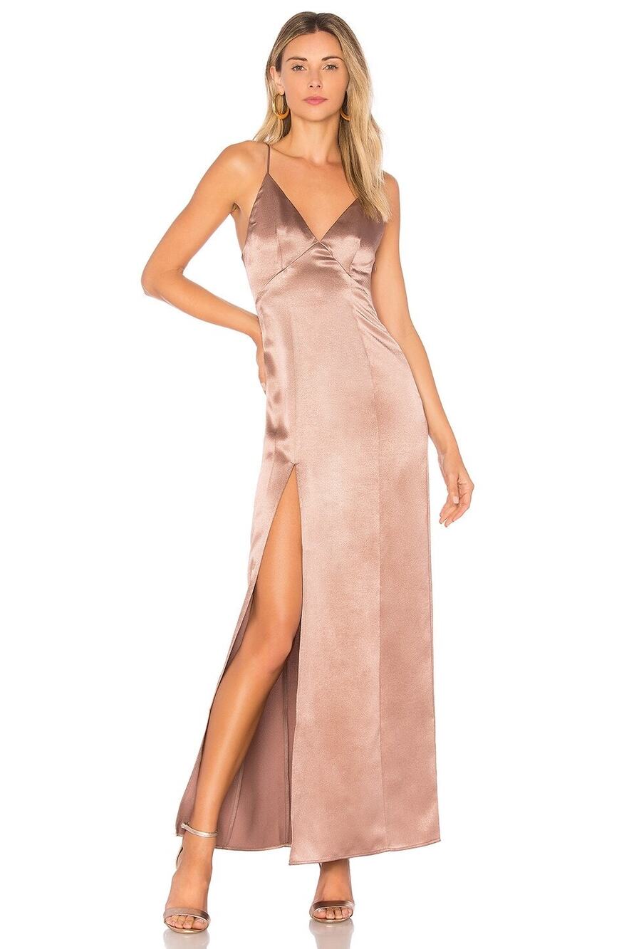 PRIVACY PLEASE Bridge Silky Slip Maxi Dress Mauve XS